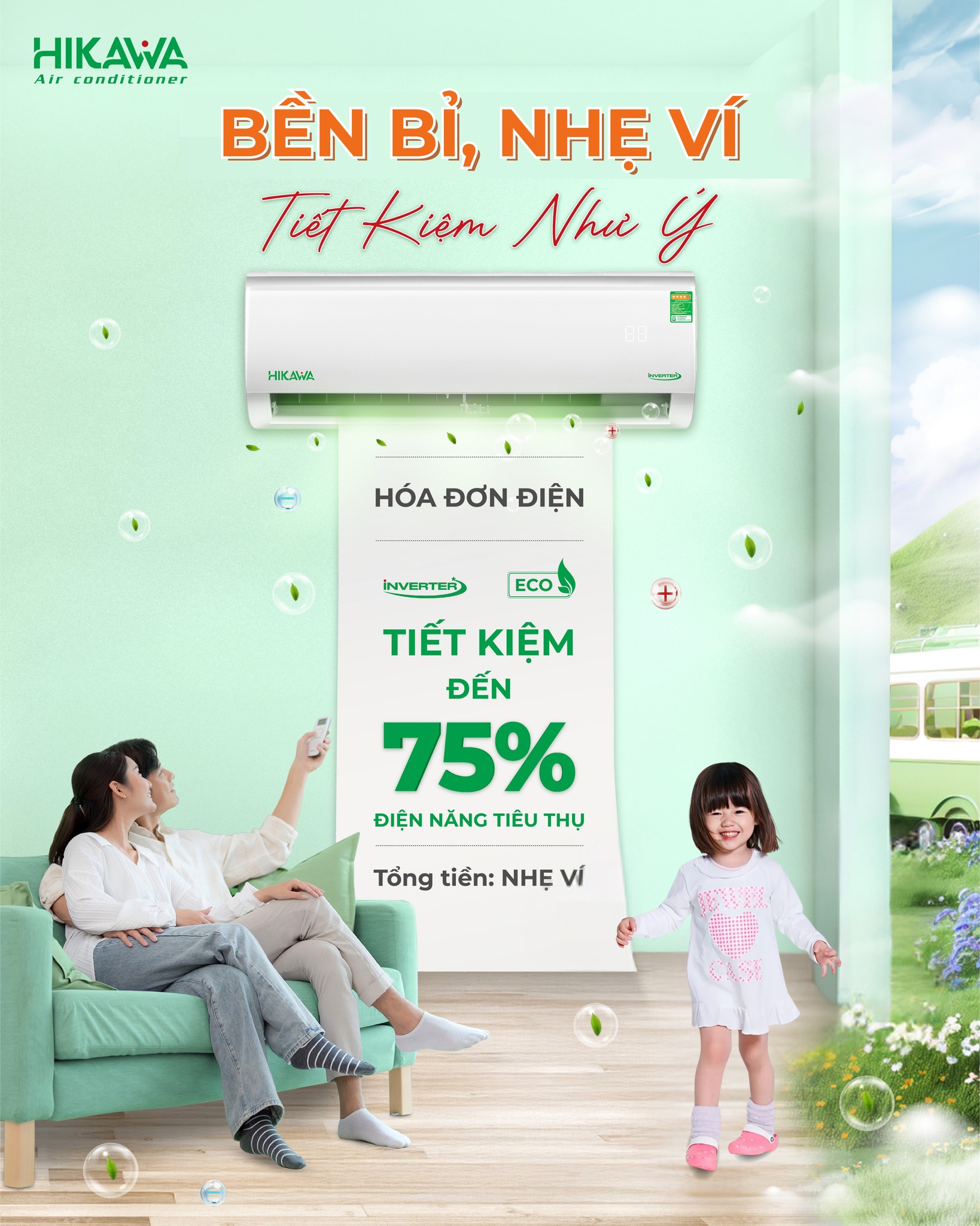 chế độ inverter và eco tiết kiệm điện của điều hòa hikawa